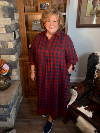 Plaid Henley Midi Dress