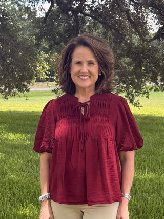 She & Sky Pintuck Fall Top