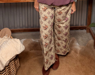 Entro Floral Ecru Wide Leg Pants