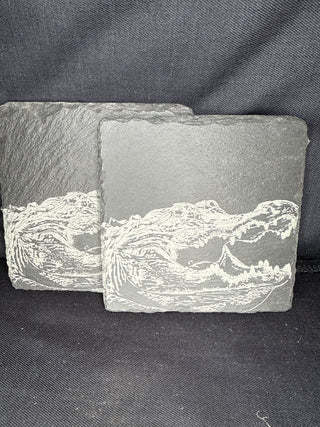 Set of 2 Slate Coasters - Alligator