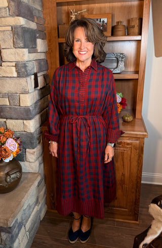 Plaid Henley Midi Dress
