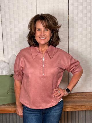 Elvie Short Sleeve Puff 1/2 Zip Top