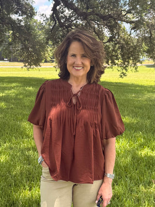 She & Sky Pintuck Fall Top