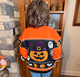 Queen of Sparkles Black & Orange Stripe Color block Pumpkin Sweatshirt