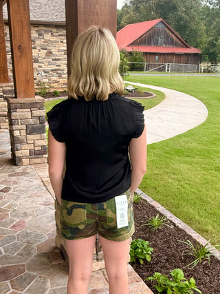 Risen Slouchy Camo Print Patch Pocket Shorts