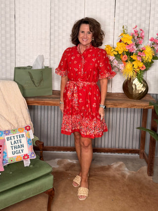 Easel Scarlet Garden Ruffle Dress