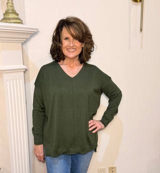Umgee Evergreen Ease V-Neck Sweater