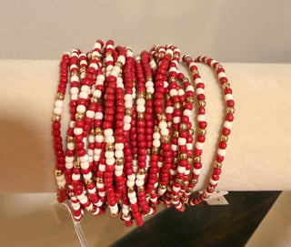 Splendid Iris White, Red and Gold Beaded Bracelets