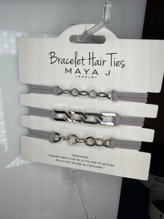 Maya J Bracelet Hair Ties - Gray with Silver Metal Design