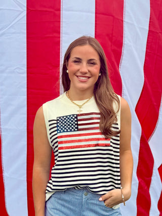 Queen of Sparkles Sequin Flag Stripe Sweater Tank
