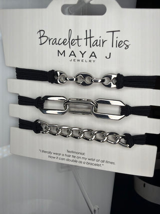Maya J Bracelet Hair Ties - Black with Silver Metal