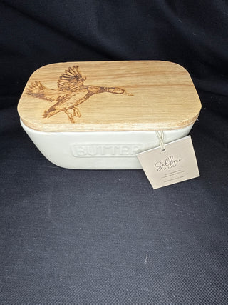 White Butter Dish with Mallard Duck Lid