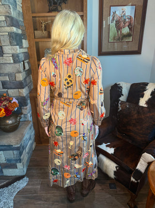 Queen of Sparkles Striped Thanksgiving Icon Cotton Midi Tie Dress