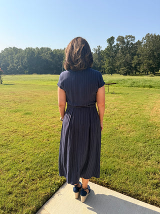 Navy Striped Midi Dress