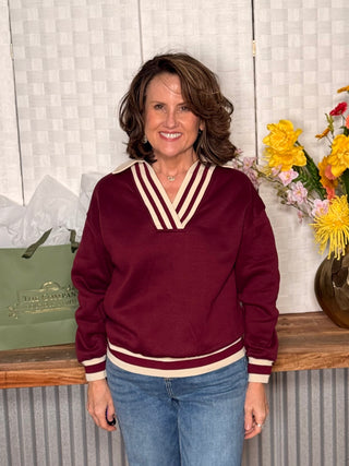 She & Sky Long Sleeve V Neck Pull Over Top