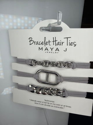 Maya J Bracelet Hair Ties - Gray with Silver Metal