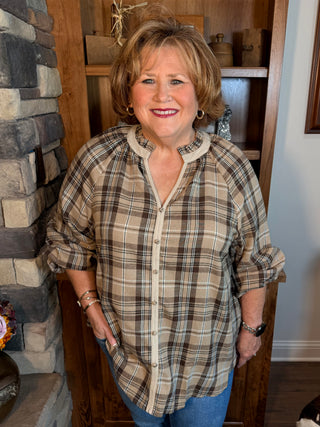 Umgee Flannel Plaid Top
