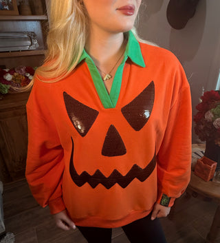 Queen of Sparkles Orange Pumpkin Face Sweatshirt