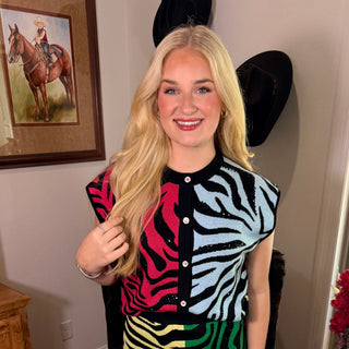 Queen of Sparkles Colorblock Zebra Knit Vest