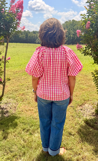 THML Pink Gingham Tie Top
