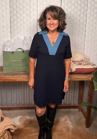 Denim Collared Short Sleeve Mini Dress