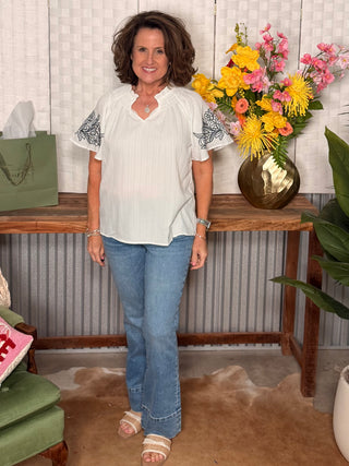 She & Sky Willow Bloom Embroidered Top