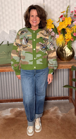 Queen of Sparkles Camo Flying Mallard Cardigan