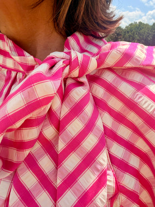 THML Pink Gingham Tie Top