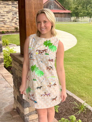 Queen of Sparkles Beach Pup Embroidered Shift Dress