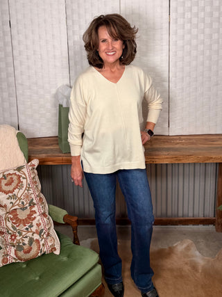 Umgee Long Sleeve V Neck Sweater