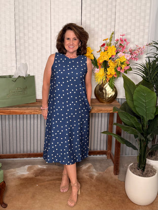 Midnight Martini Polka Dot Midi Dress