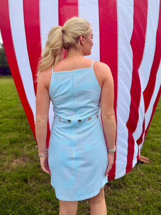 Mint Stripe Grommet Mini Dress