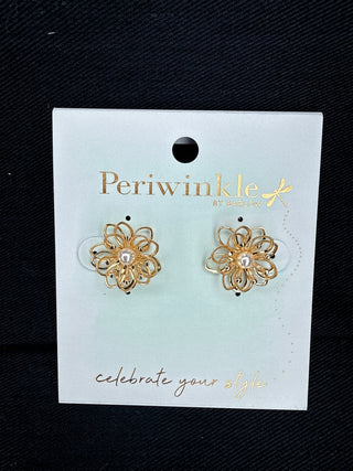 Periwinkle Gold Flowers Earrings