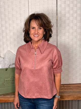 Elvie Short Sleeve Puff 1/2 Zip Top