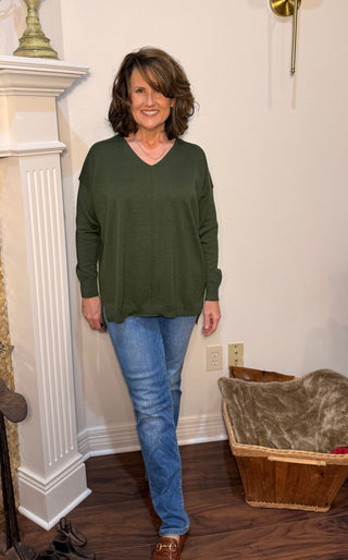 Umgee Evergreen Ease V-Neck Sweater