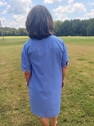 Blue Stripped Shirt Dress with Sparkles