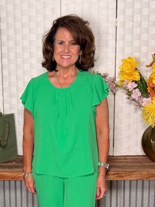 LILI Sidonio Emerald Flutter Sleeve Top