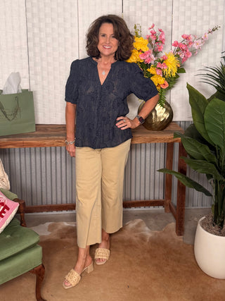 Voy Cover Button Down Floral Textured Top