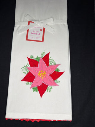 Poinsettia Dish Towels with Ric Rac Trim