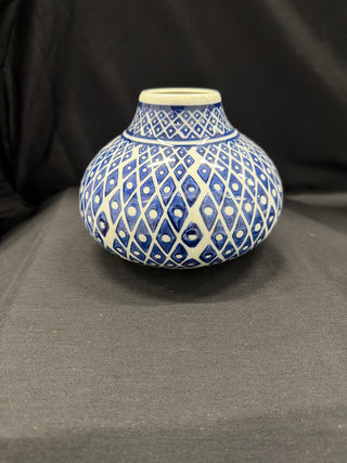 Blue & White Geometric  Porcelain Vase