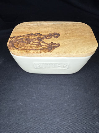 White Butter Dish with Alligator Lid