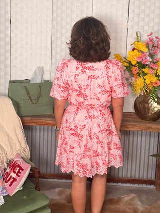 Blushing Bloom Belted Mini Dress