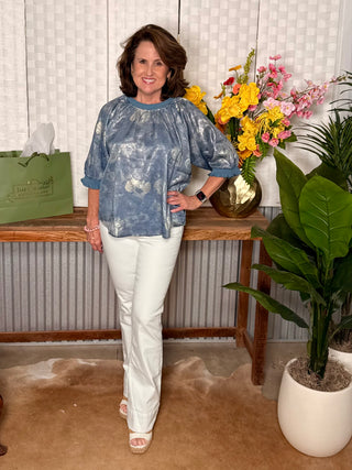 Blue Mirage Puff Sleeve Top