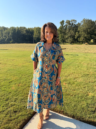THML collared Paisley Shirt Dress