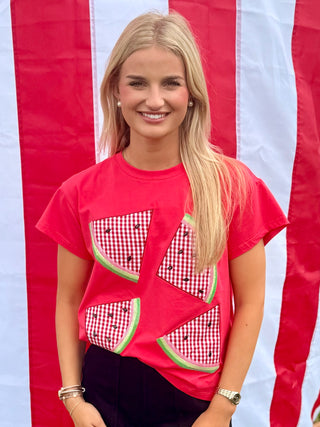 Queen of Sparkles Red Gingham Watermelon Tee