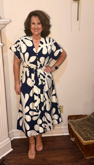 THML Navy and White Floral Dress
