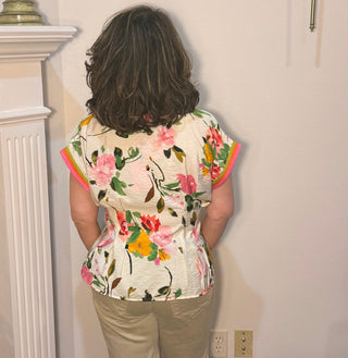 THML Zipper Front Floral Top