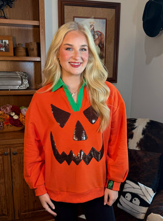 Queen of Sparkles Orange Pumpkin Face Sweatshirt