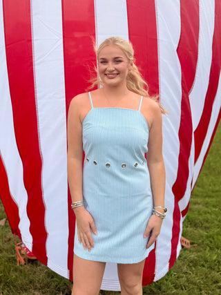 Mint Stripe Grommet Mini Dress