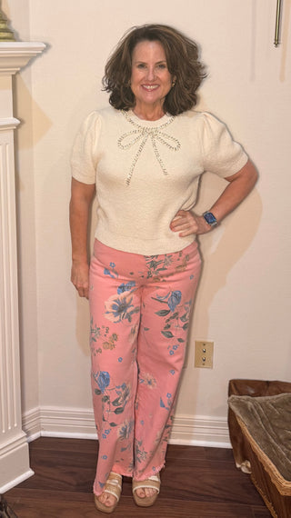 Easel Dusty Pink Floral Jeans